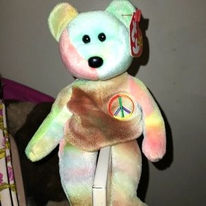 Peace beanie bear! One of a kind tye dye pattern! TT